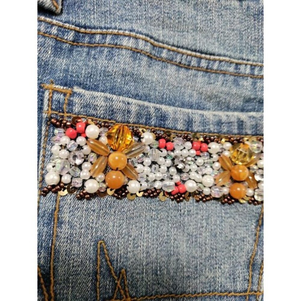 NWT Issue Pants Blue Denim Embroidered Beads Leg Straight Zip Fly Jeans Size 28 - Picture 11 of 16